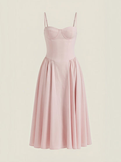 Bustier Midi Dress – Spaghetti Strap A-Line Corset Bodice
