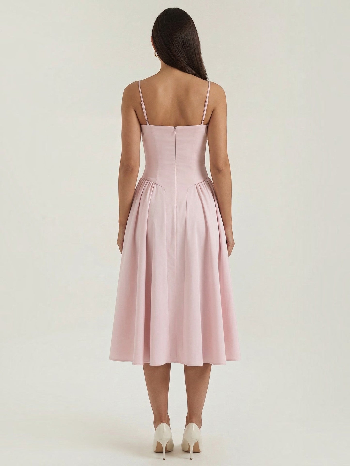 Bustier Midi Dress – Spaghetti Strap A-Line Corset Bodice