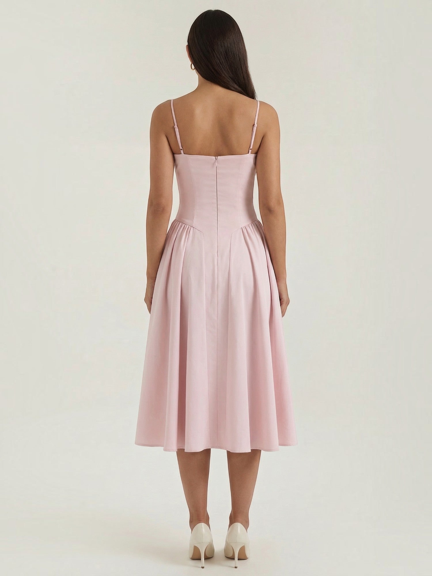 Bustier Midi Dress – Spaghetti Strap A-Line Corset Bodice