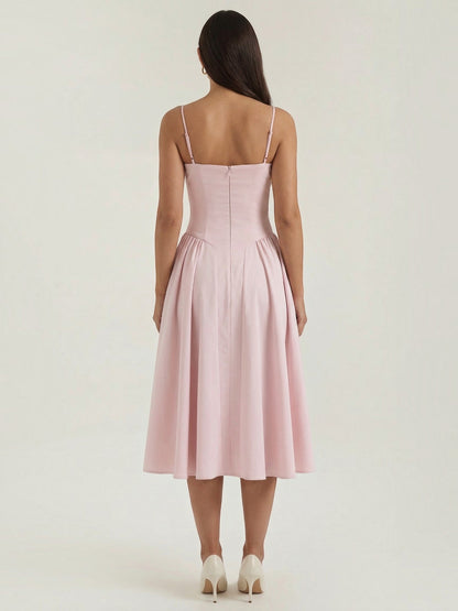 Bustier Midi Dress – Spaghetti Strap A-Line Corset Bodice