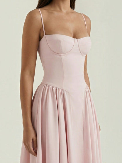 Bustier Midi Dress – Spaghetti Strap A-Line Corset Bodice