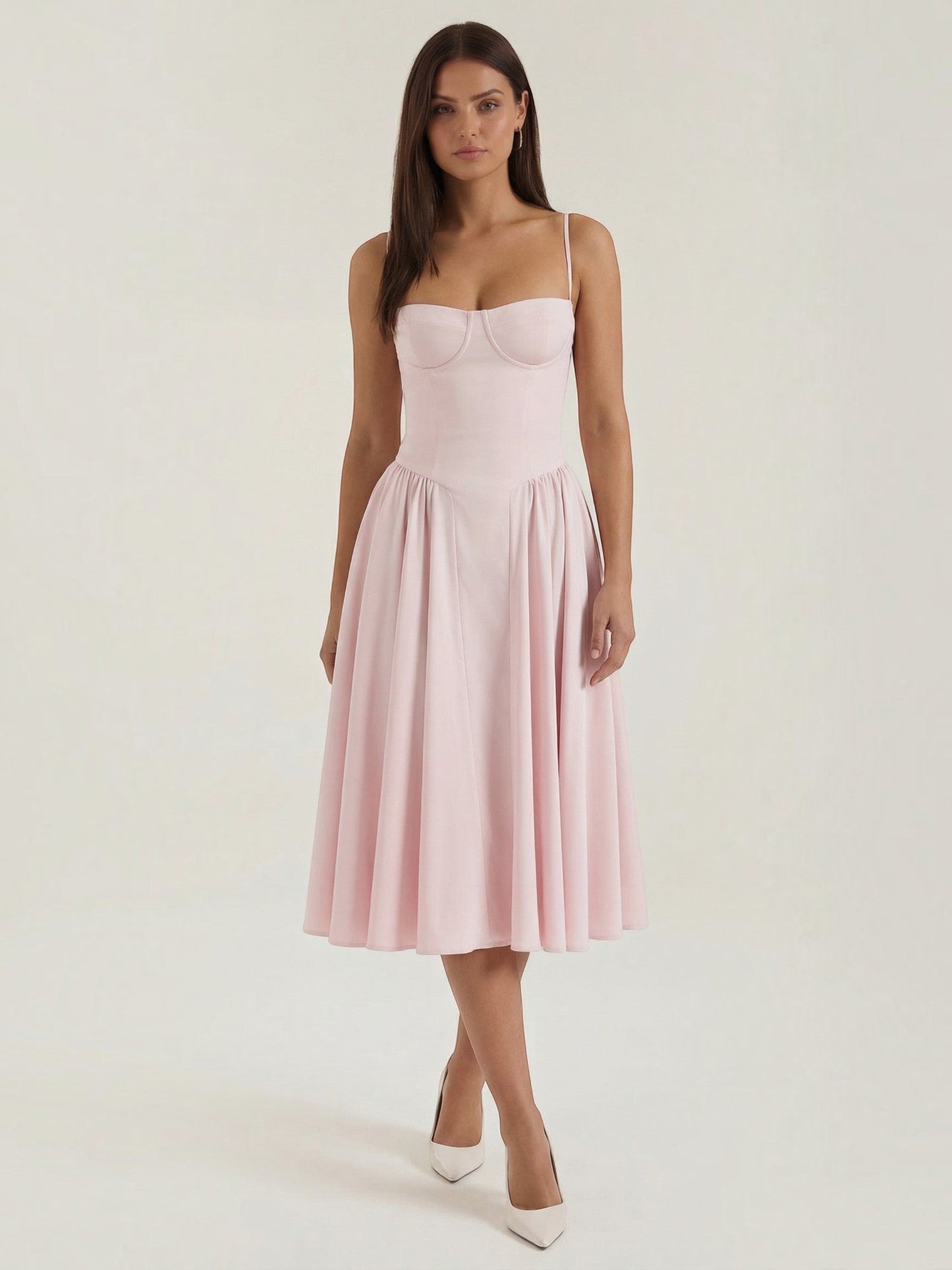 Bustier Midi Dress – Spaghetti Strap A-Line Corset Bodice