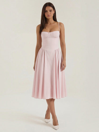 Bustier Midi Dress – Spaghetti Strap A-Line Corset Bodice