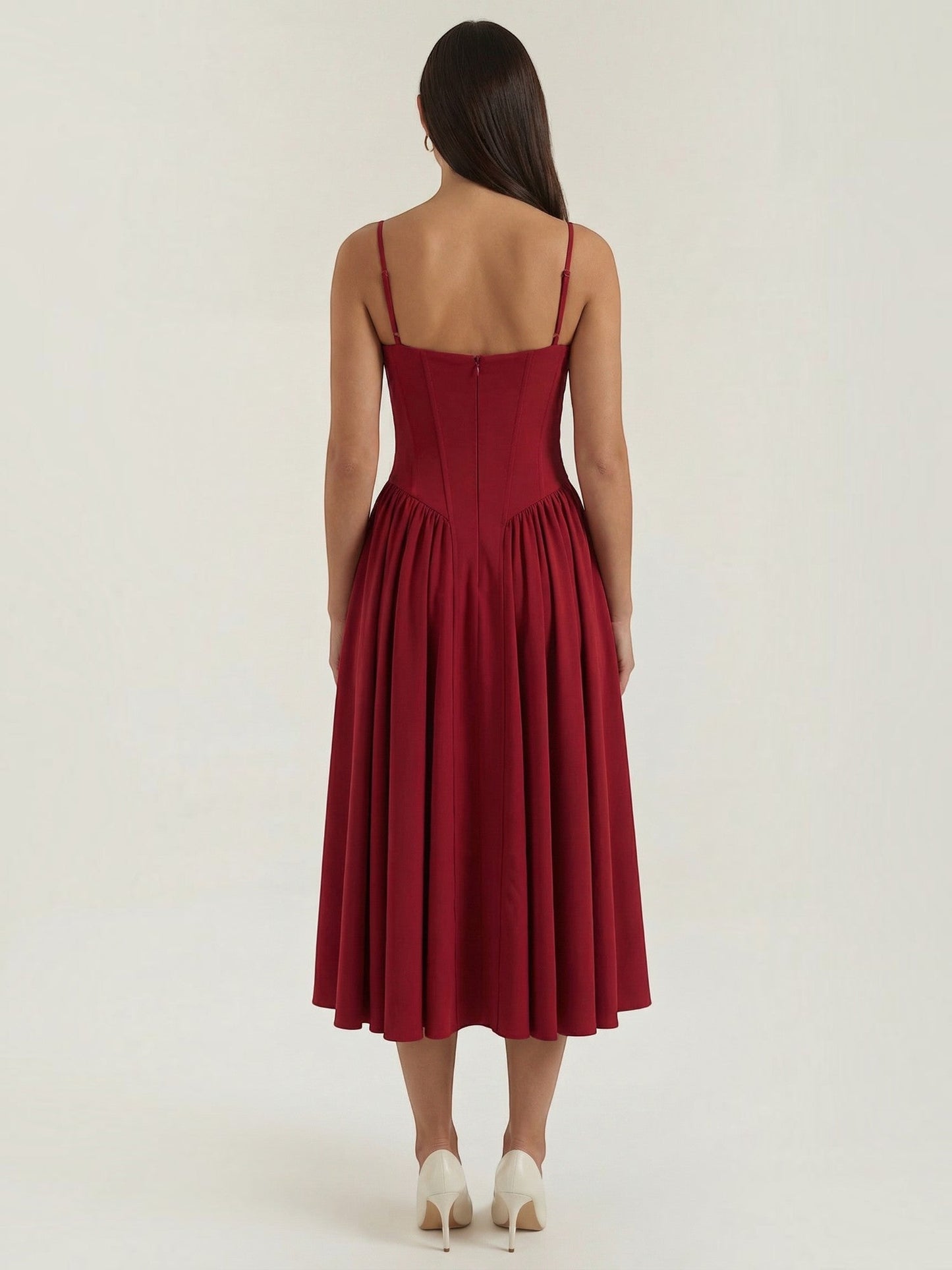 Bustier Midi Dress – Spaghetti Strap A-Line Corset Bodice