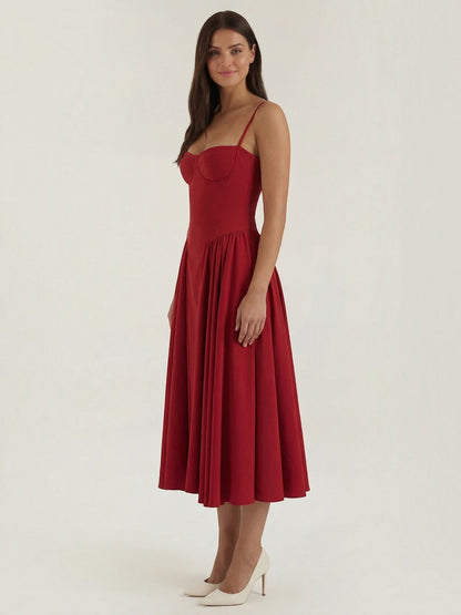 Bustier Midi Dress – Spaghetti Strap A-Line Corset Bodice