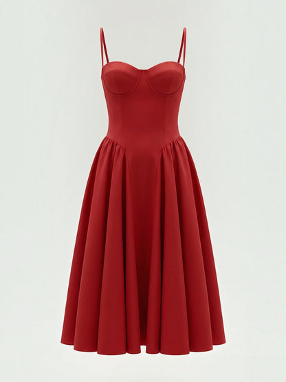 Bustier Midi Dress – Spaghetti Strap A-Line Corset Bodice