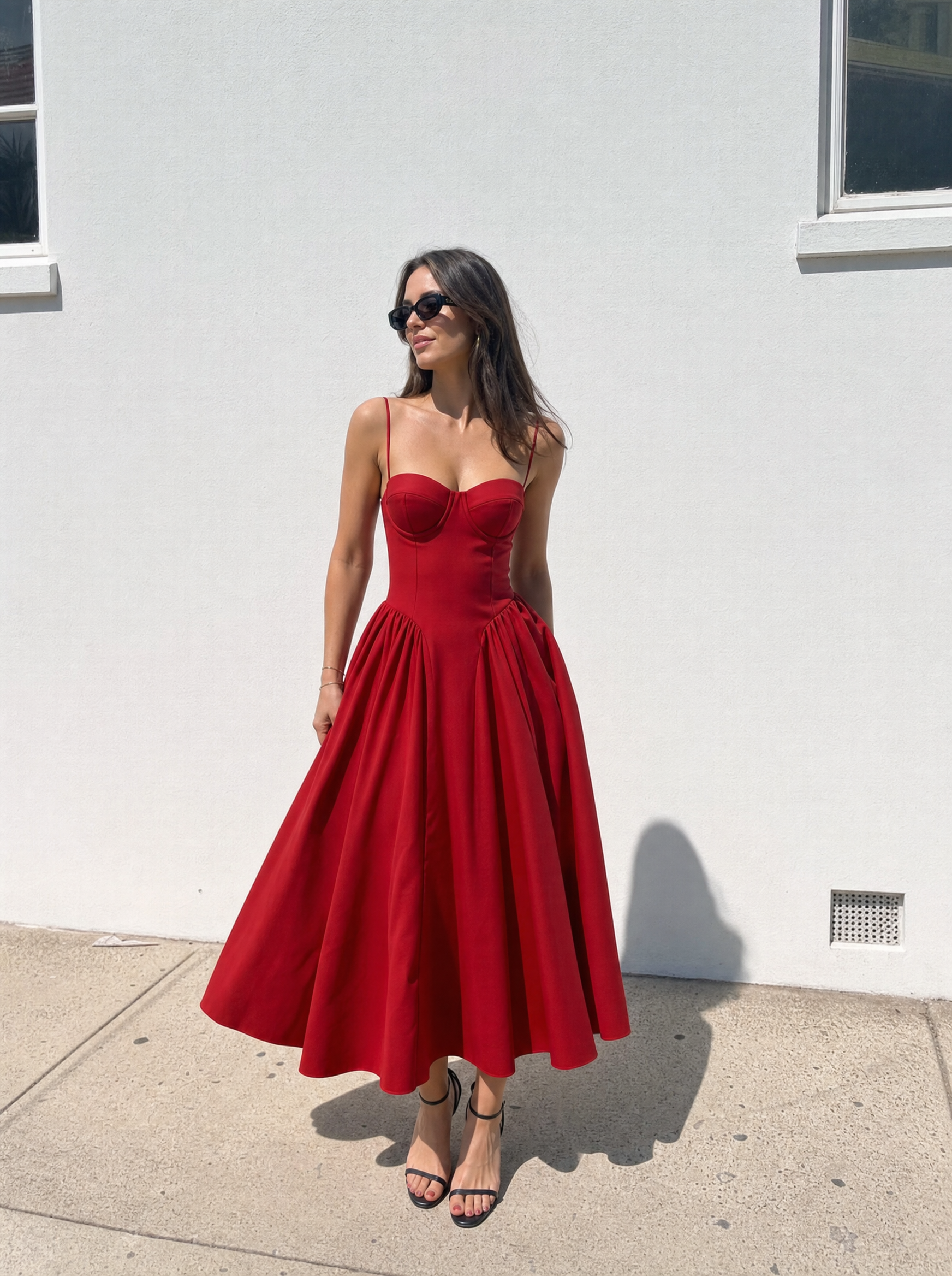 Bustier Midi Dress – Spaghetti Strap A-Line Corset Bodice