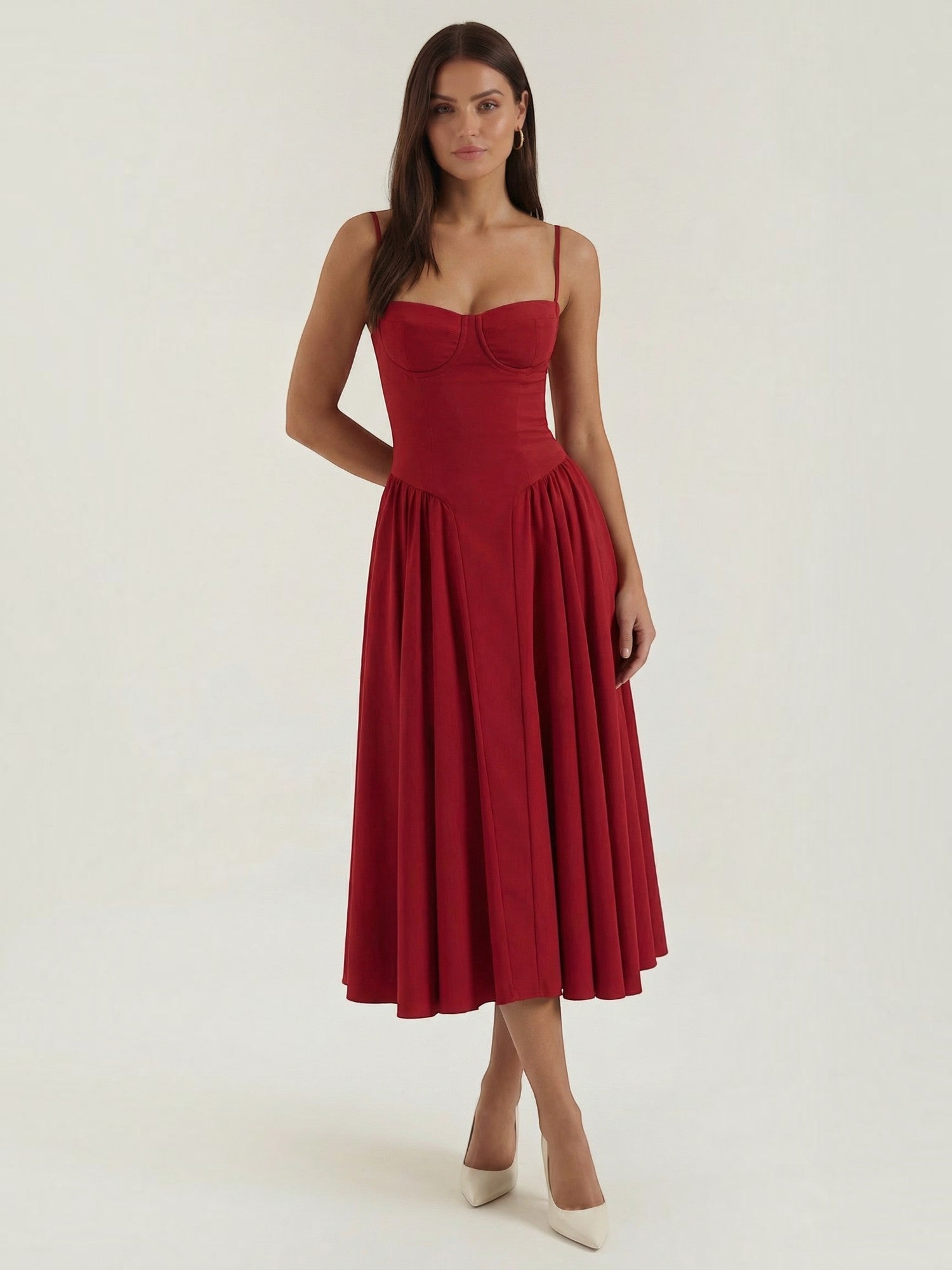 Bustier Midi Dress – Spaghetti Strap A-Line Corset Bodice
