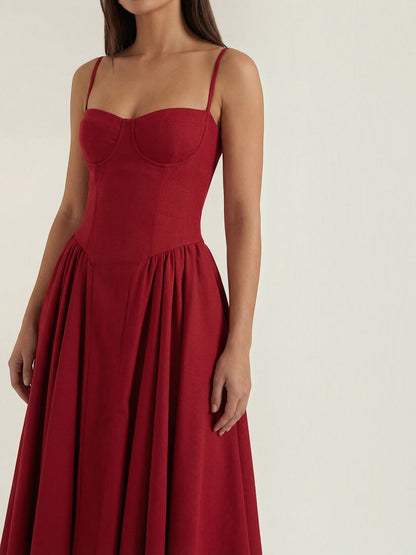Bustier Midi Dress – Spaghetti Strap A-Line Corset Bodice