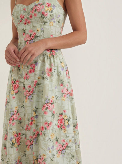 Bustier Midi Dress – Spaghetti Strap A-Line Corset Bodice