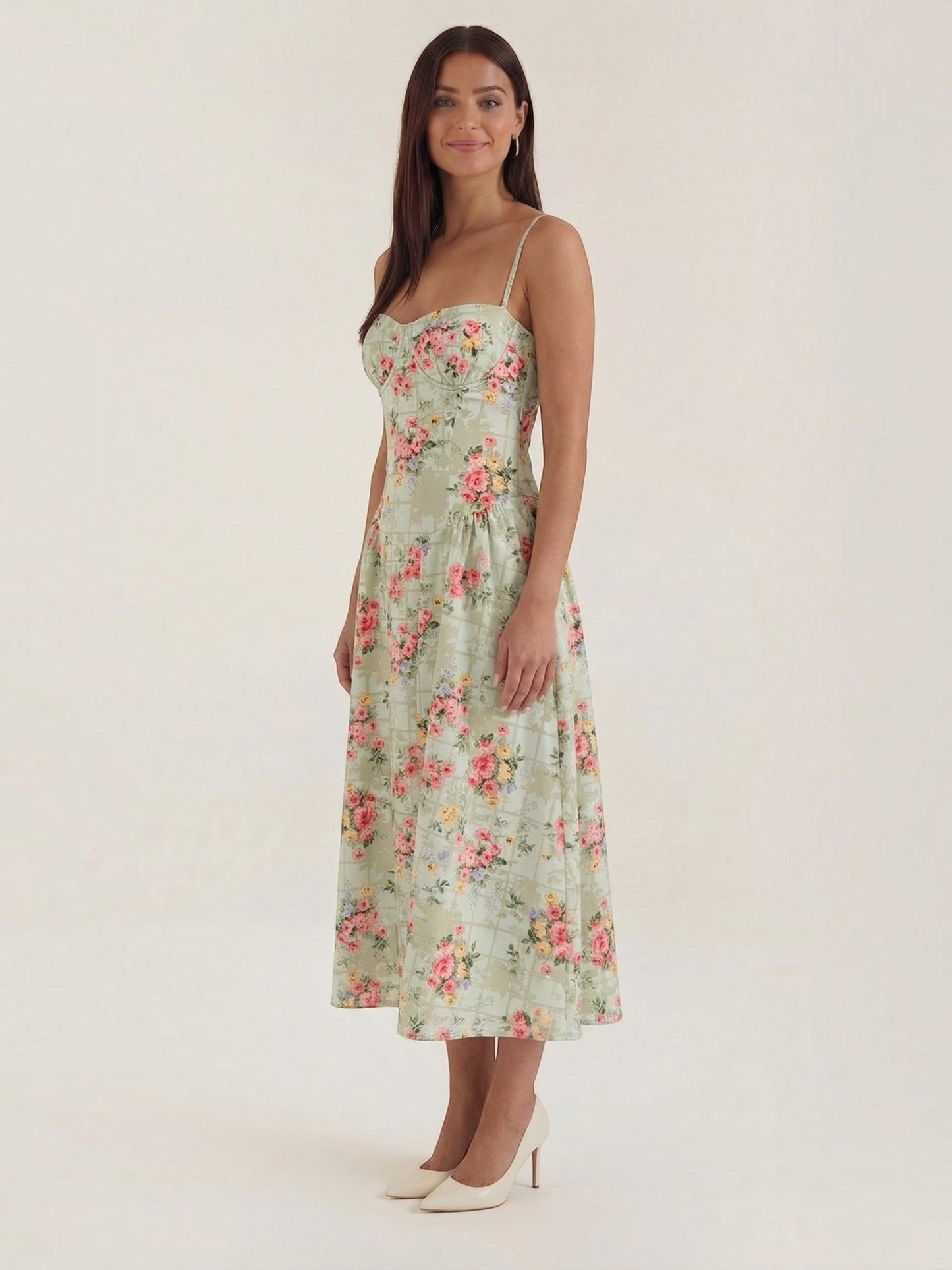 Bustier Midi Dress – Spaghetti Strap A-Line Corset Bodice