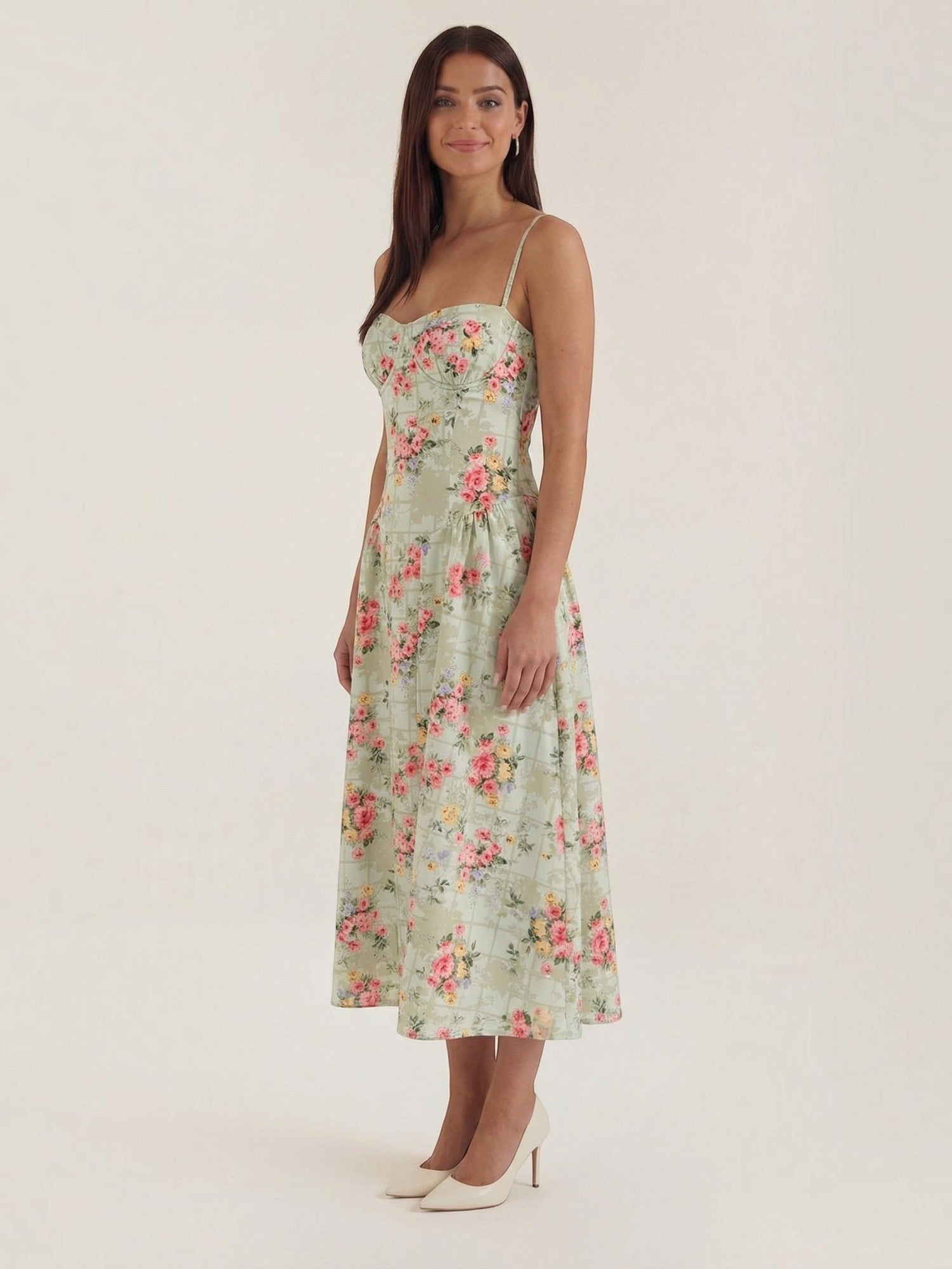 Bustier Midi Dress – Spaghetti Strap A-Line Corset Bodice