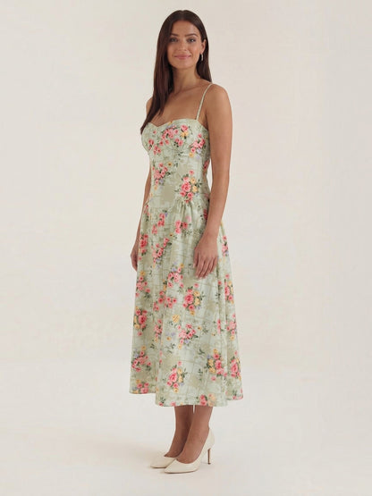 Bustier Midi Dress – Spaghetti Strap A-Line Corset Bodice