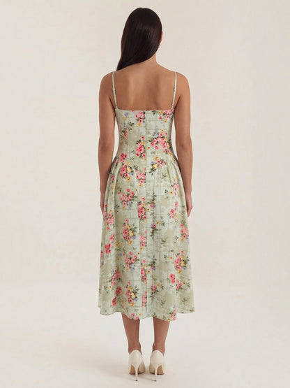 Bustier Midi Dress – Spaghetti Strap A-Line Corset Bodice