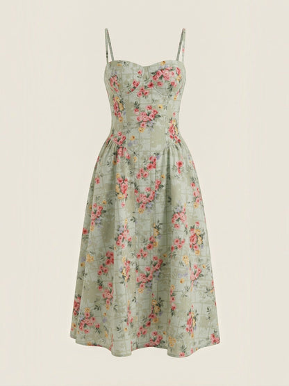 Bustier Midi Dress – Spaghetti Strap A-Line Corset Bodice