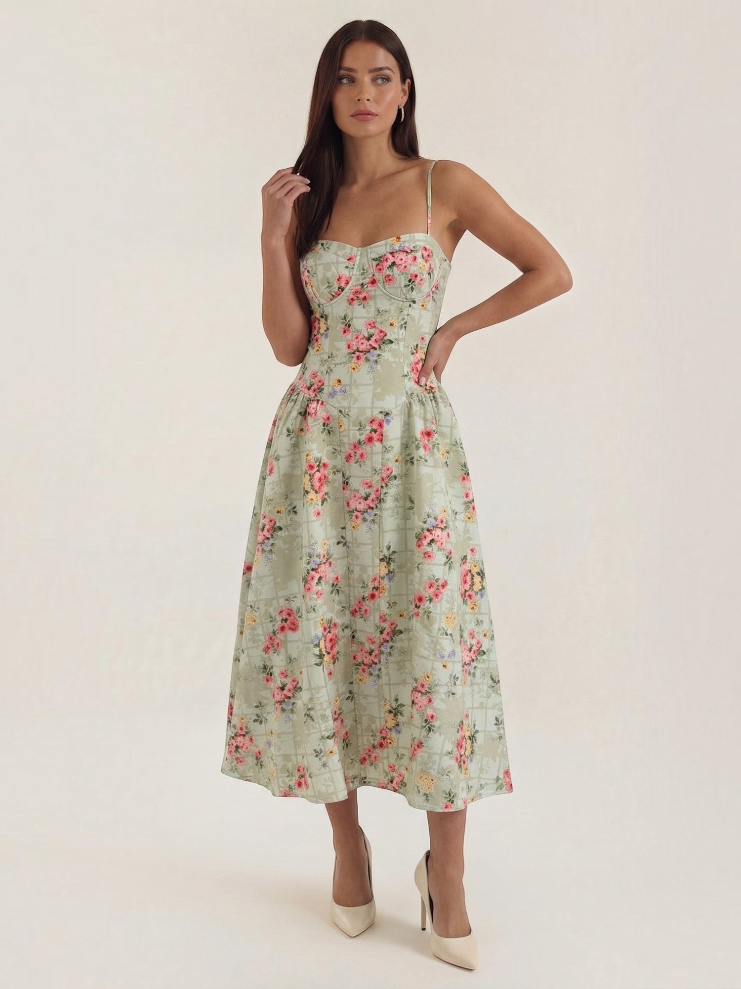 Bustier Midi Dress – Spaghetti Strap A-Line Corset Bodice