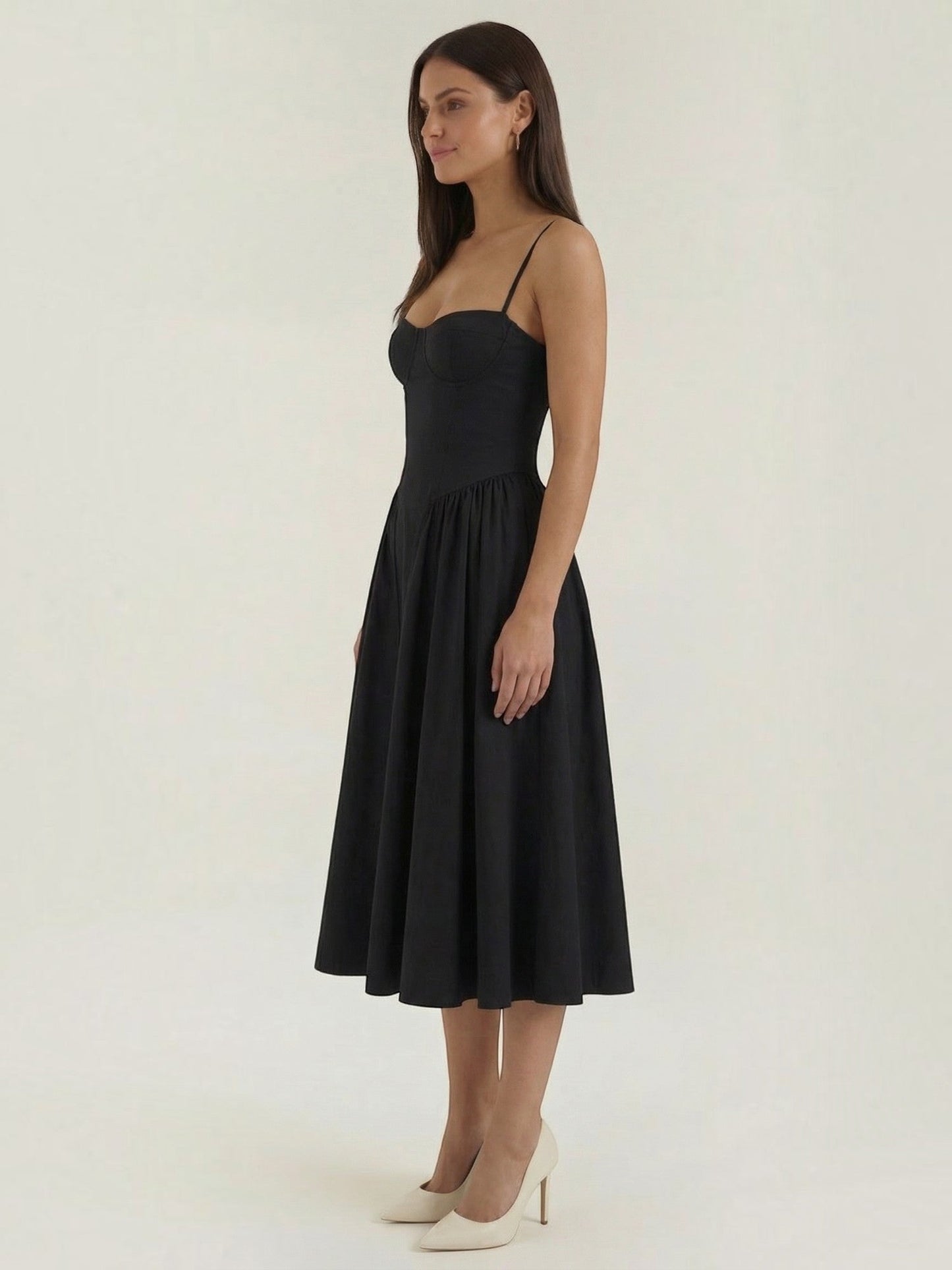 Bustier Midi Dress – Spaghetti Strap A-Line Corset Bodice