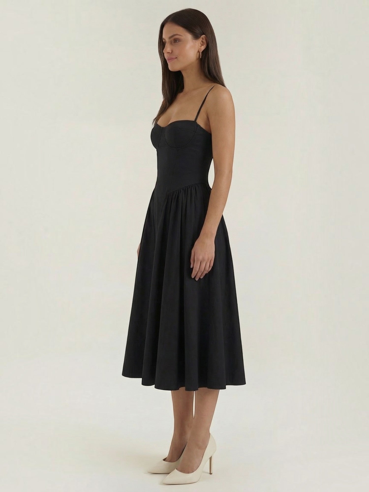 Bustier Midi Dress – Spaghetti Strap A-Line Corset Bodice