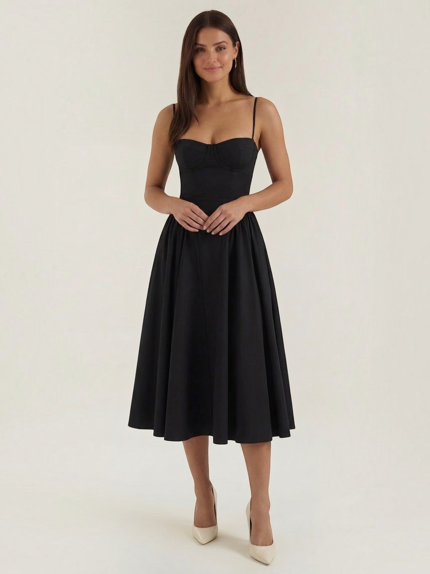Bustier Midi Dress – Spaghetti Strap A-Line Corset Bodice