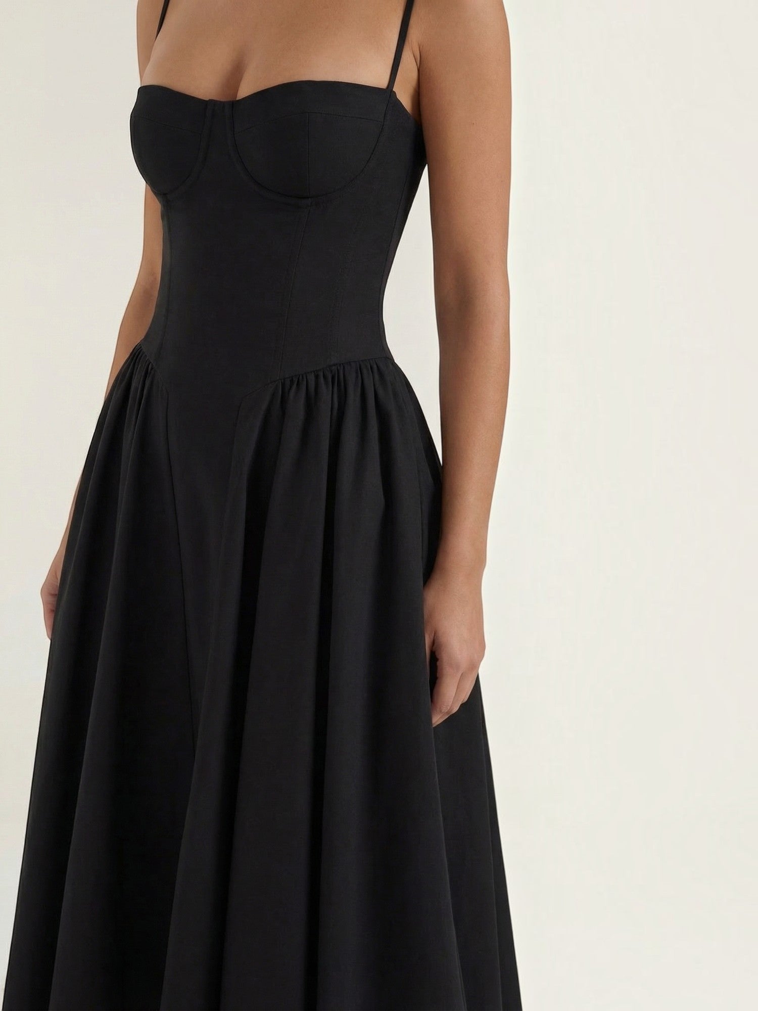 Bustier Midi Dress – Spaghetti Strap A-Line Corset Bodice