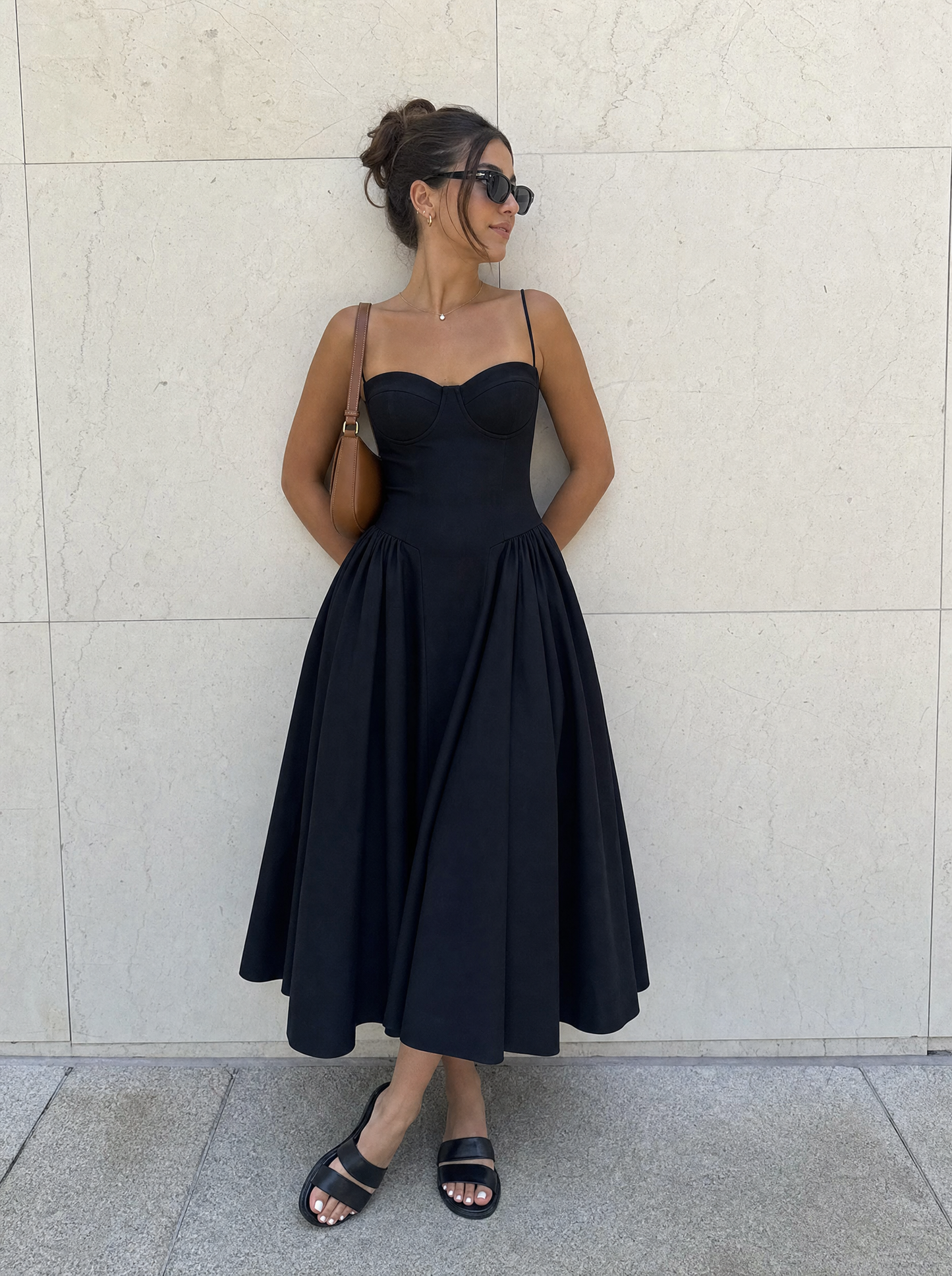 Bustier Midi Dress – Spaghetti Strap A-Line Corset Bodice