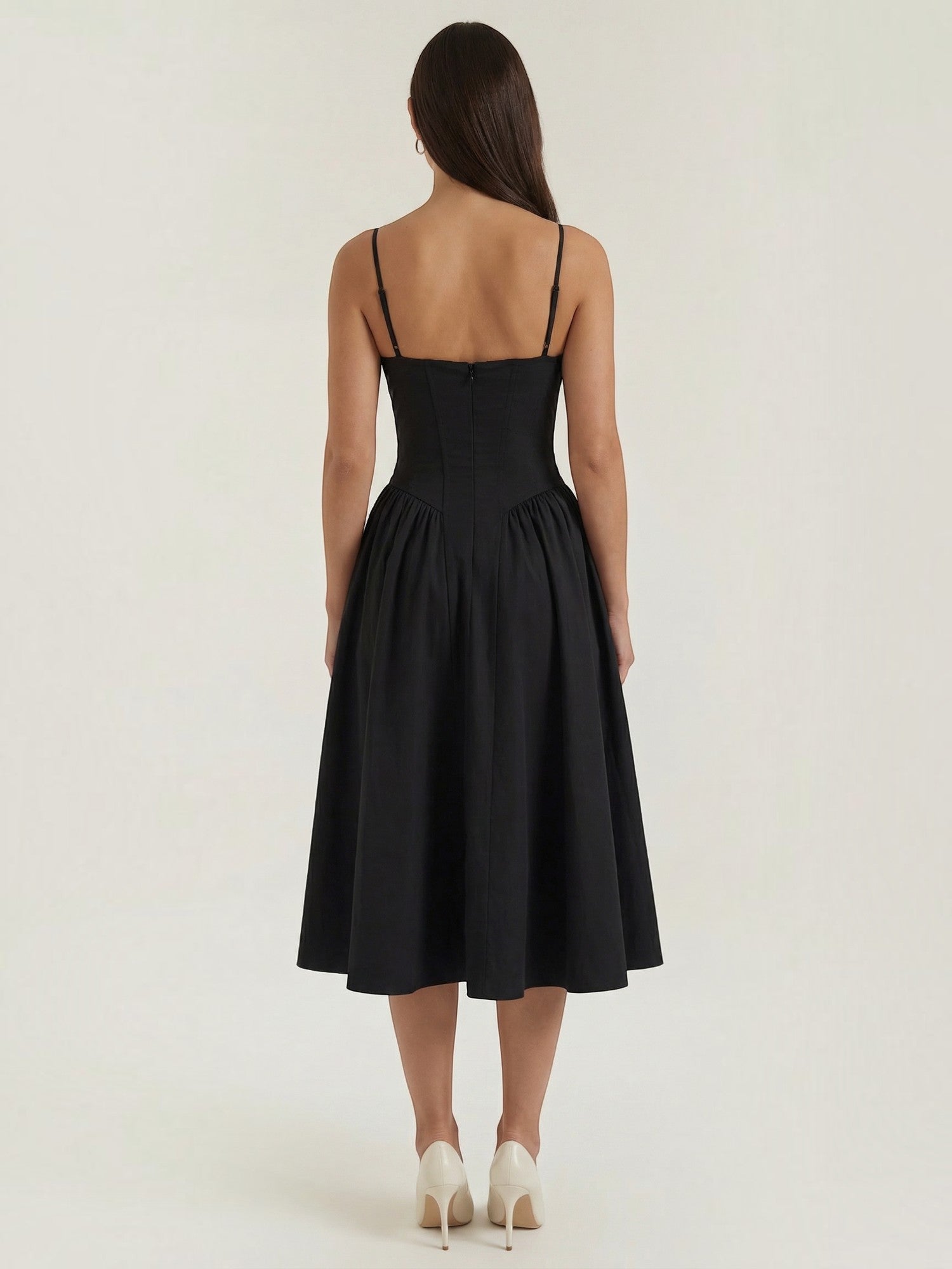 Bustier Midi Dress – Spaghetti Strap A-Line Corset Bodice