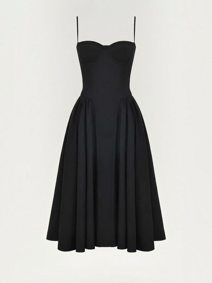 Bustier Midi Dress – Spaghetti Strap A-Line Corset Bodice