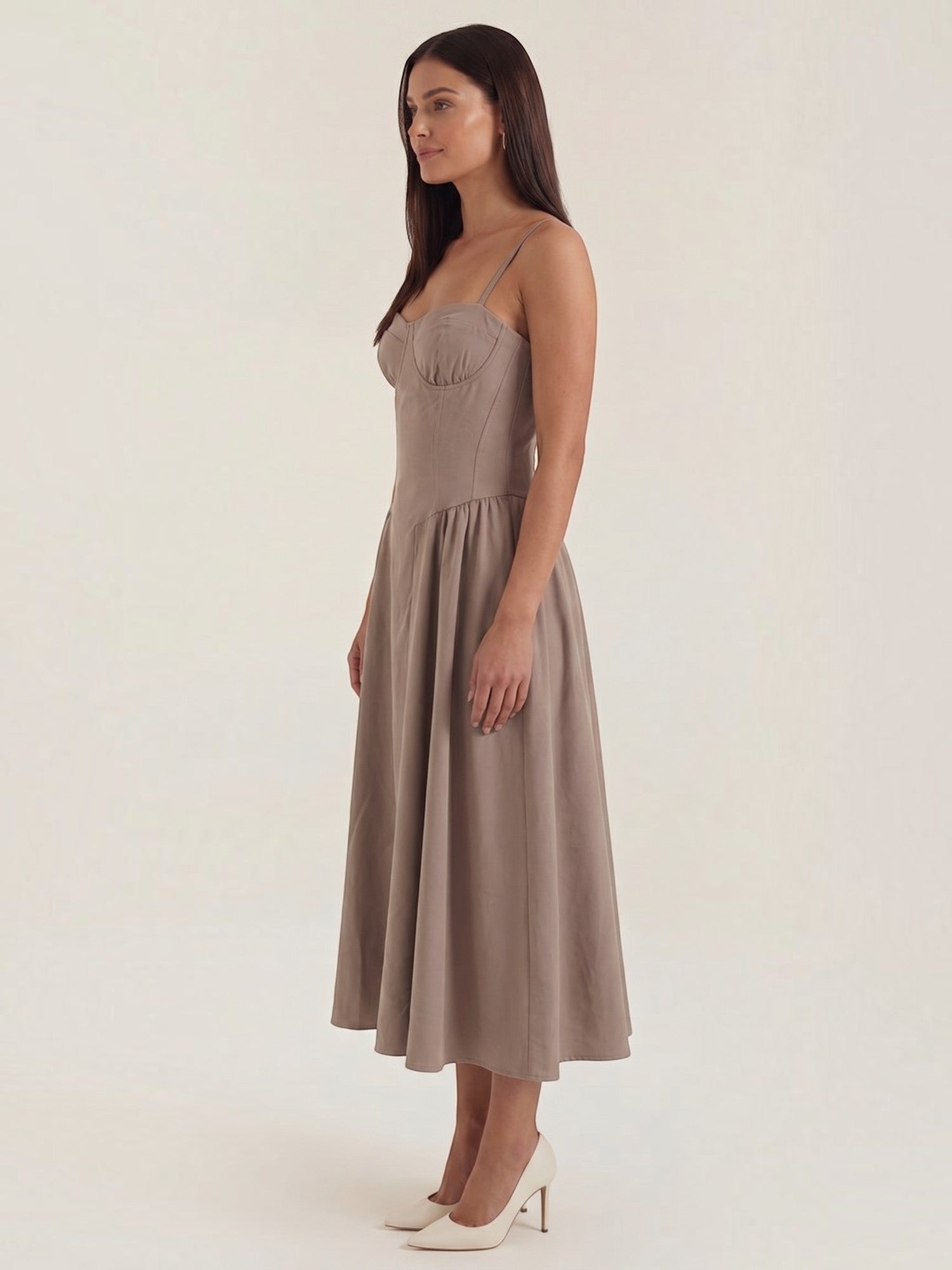 Bustier Midi Dress – Spaghetti Strap A-Line Corset Bodice