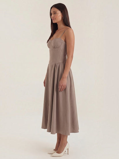 Bustier Midi Dress – Spaghetti Strap A-Line Corset Bodice