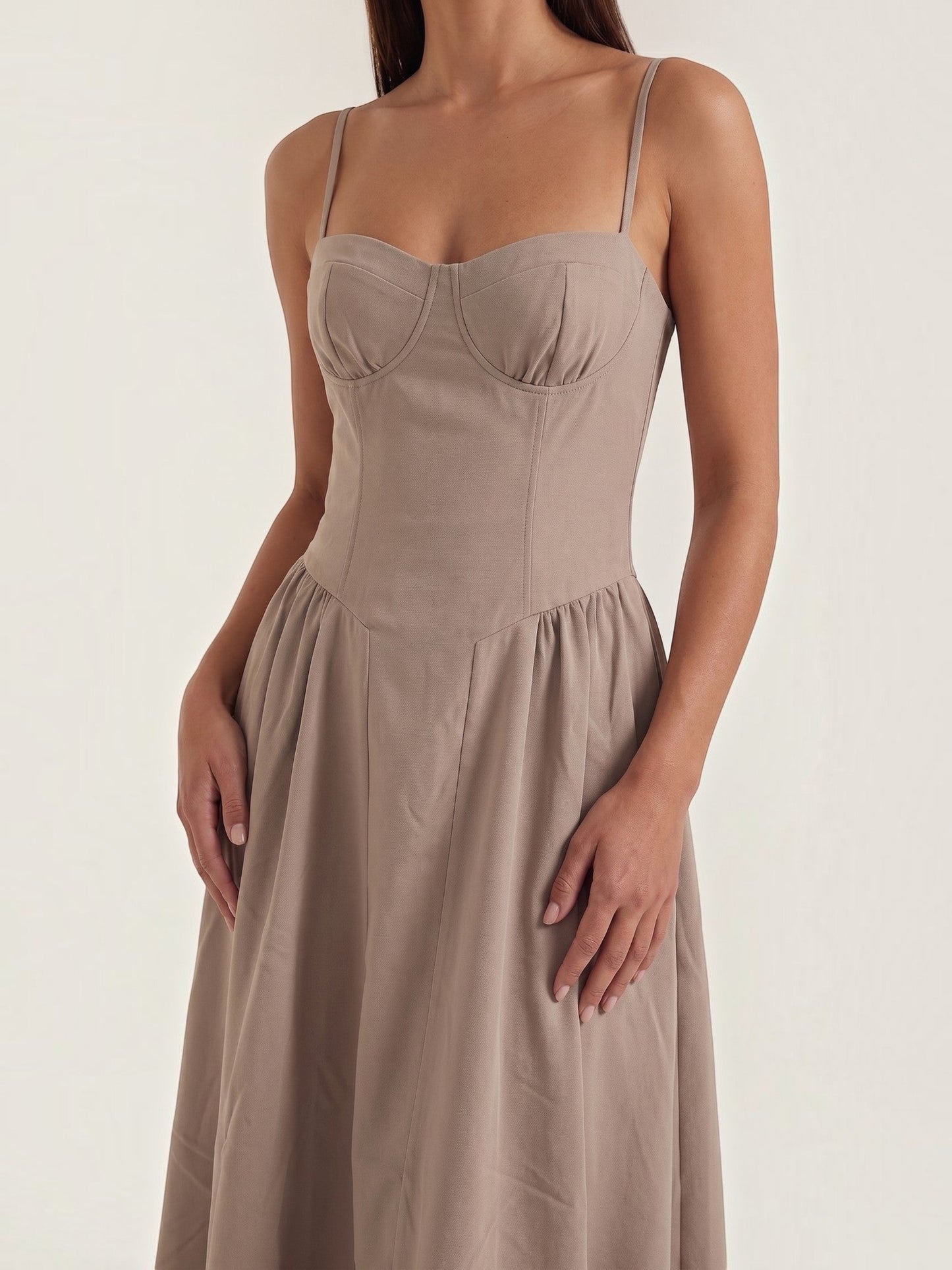 Bustier Midi Dress – Spaghetti Strap A-Line Corset Bodice