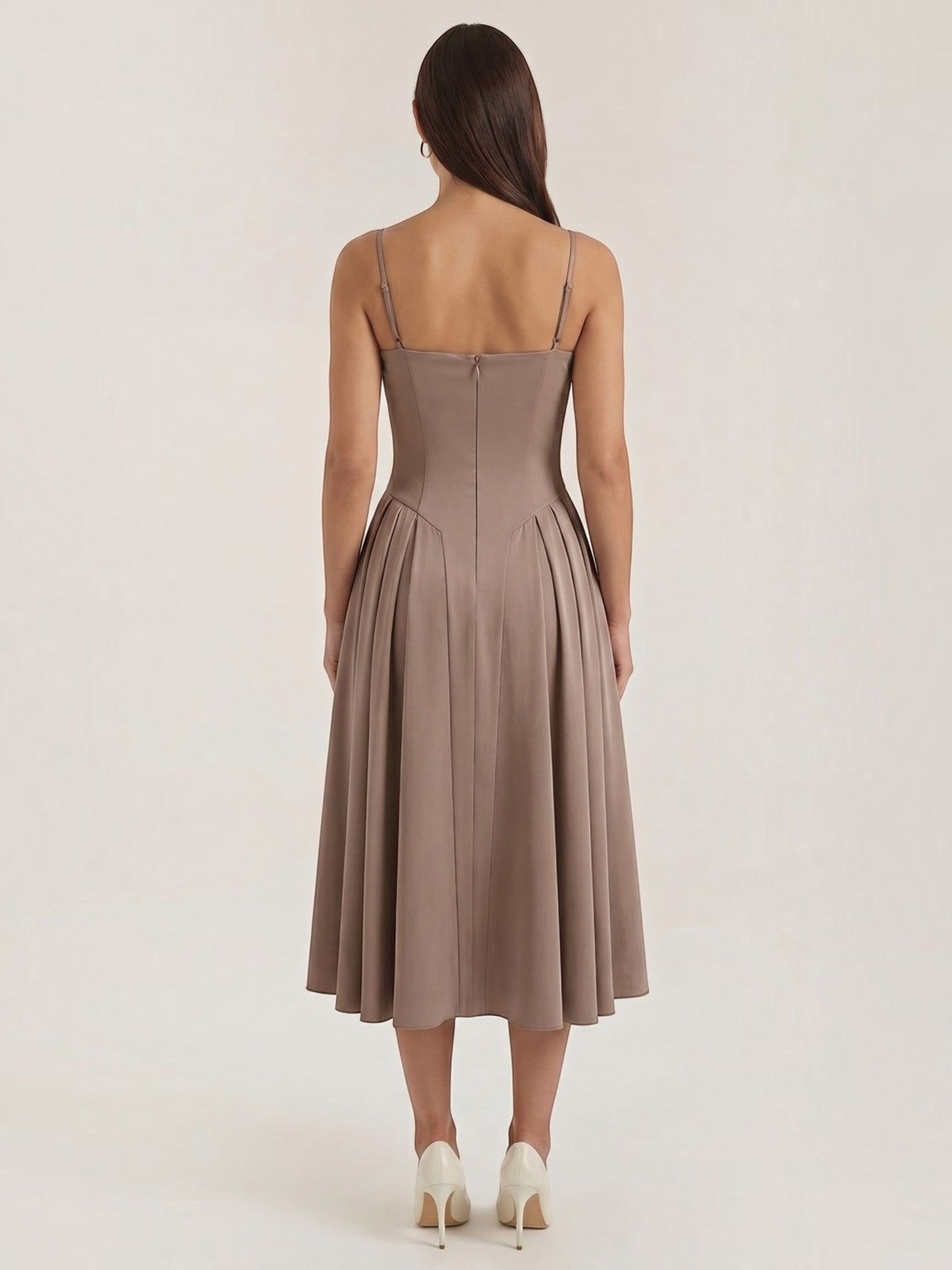 Bustier Midi Dress – Spaghetti Strap A-Line Corset Bodice