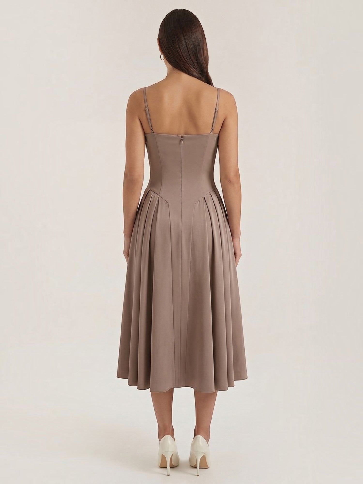 Bustier Midi Dress – Spaghetti Strap A-Line Corset Bodice