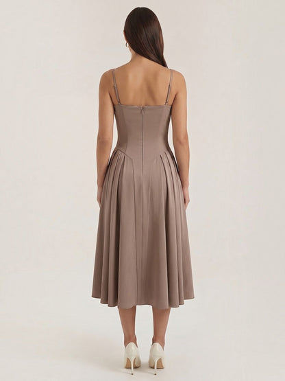 Bustier Midi Dress – Spaghetti Strap A-Line Corset Bodice