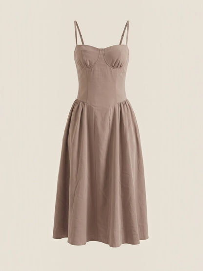 Bustier Midi Dress – Spaghetti Strap A-Line Corset Bodice