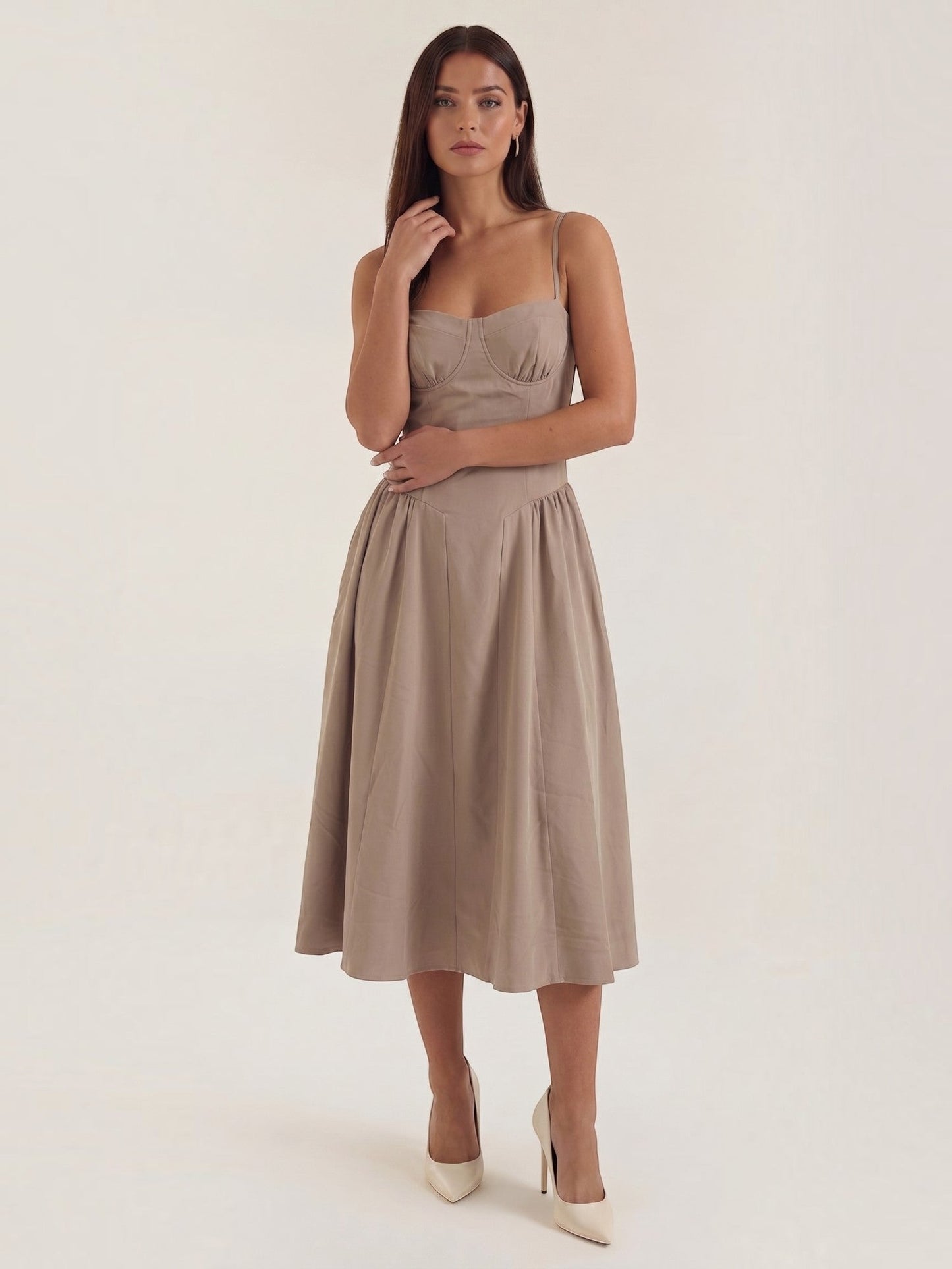 Bustier Midi Dress – Spaghetti Strap A-Line Corset Bodice