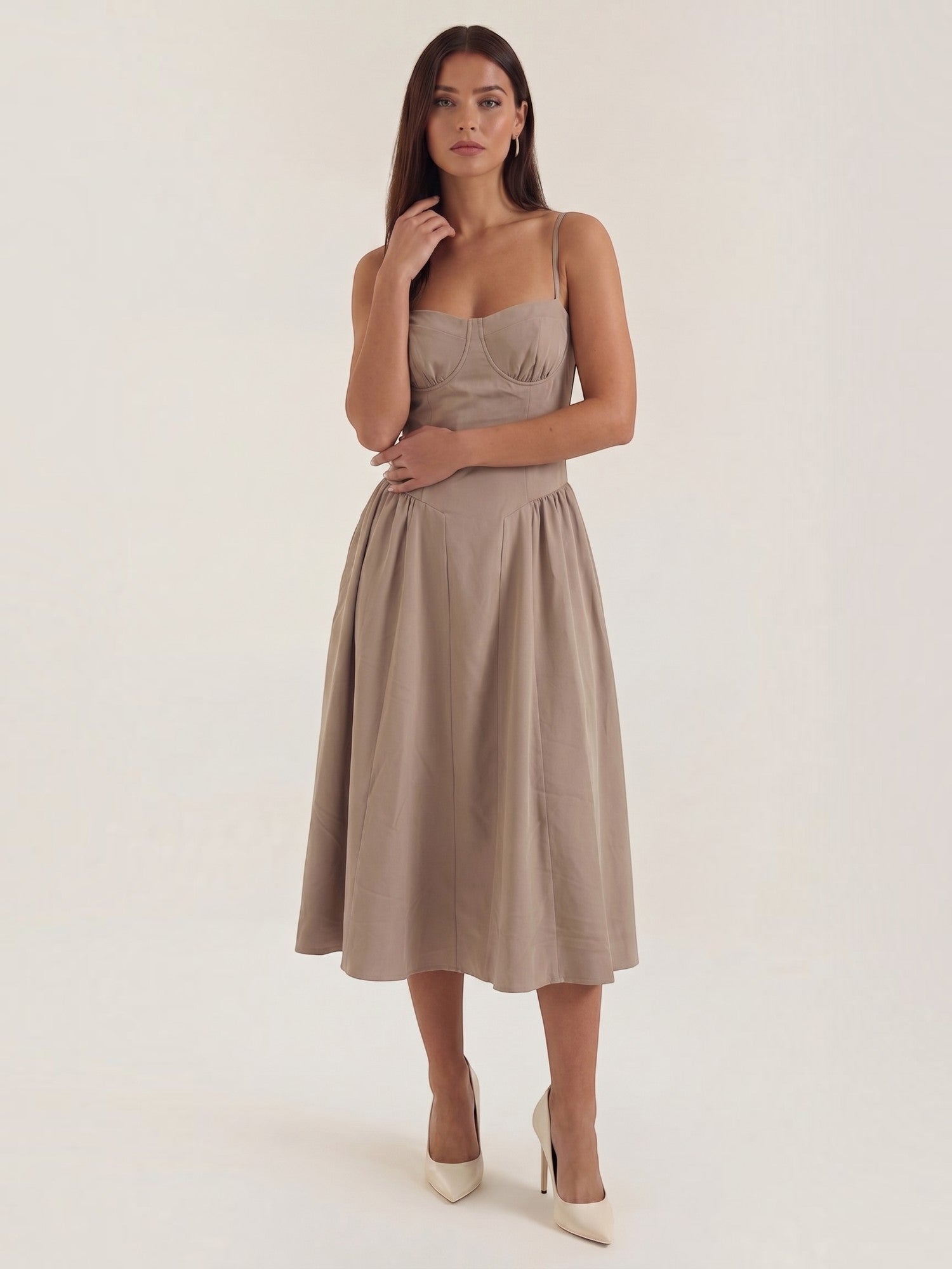 Bustier Midi Dress – Spaghetti Strap A-Line Corset Bodice