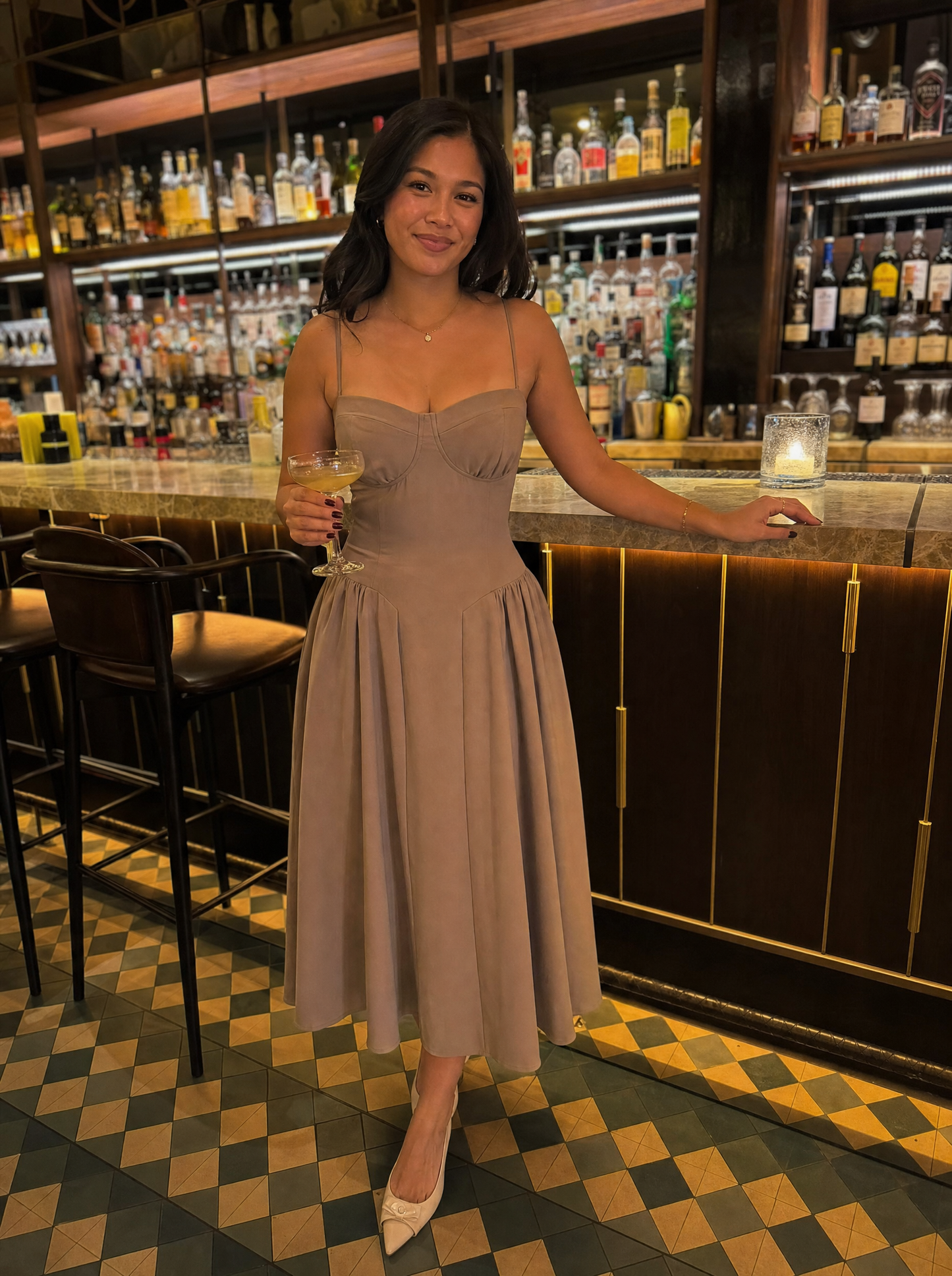 Bustier Midi Dress – Spaghetti Strap A-Line Corset Bodice