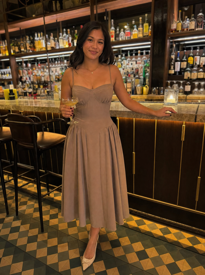 Bustier Midi Dress – Spaghetti Strap A-Line Corset Bodice