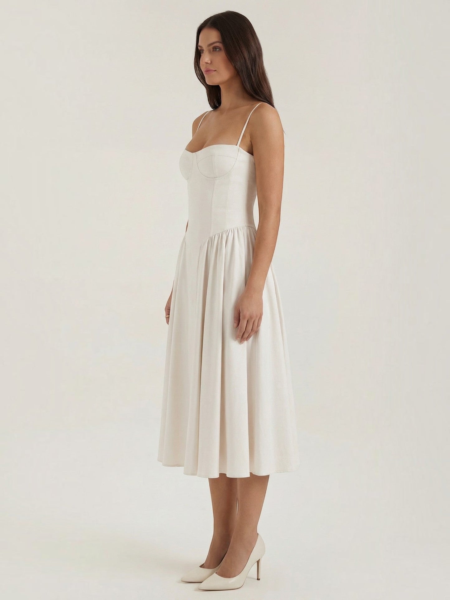 Bustier Midi Dress – Spaghetti Strap A-Line Corset Bodice