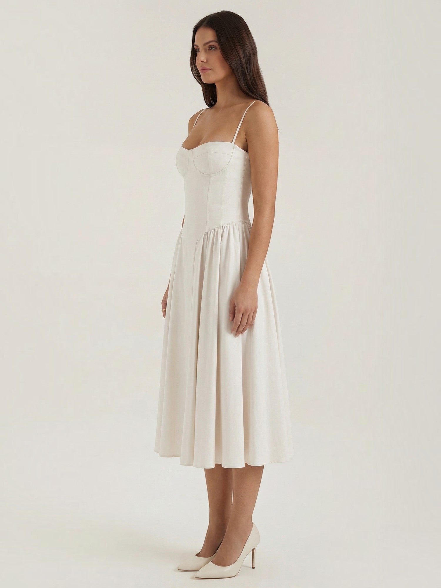 Bustier Midi Dress – Spaghetti Strap A-Line Corset Bodice