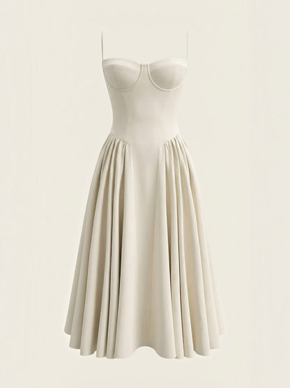 Bustier Midi Dress – Spaghetti Strap A-Line Corset Bodice