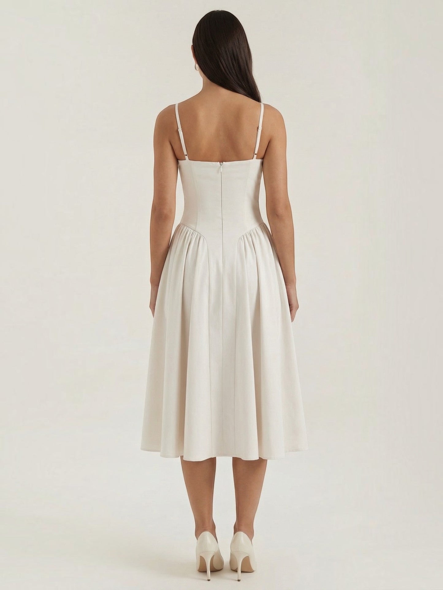 Bustier Midi Dress – Spaghetti Strap A-Line Corset Bodice