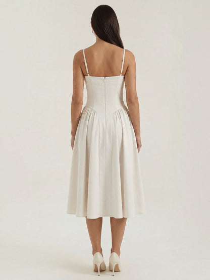Bustier Midi Dress – Spaghetti Strap A-Line Corset Bodice