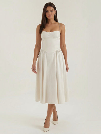 Bustier Midi Dress – Spaghetti Strap A-Line Corset Bodice