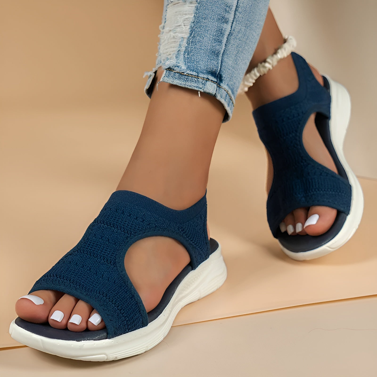 Knit Open-Toe Platform Sandals – Slip-On Slingback Casual Summer