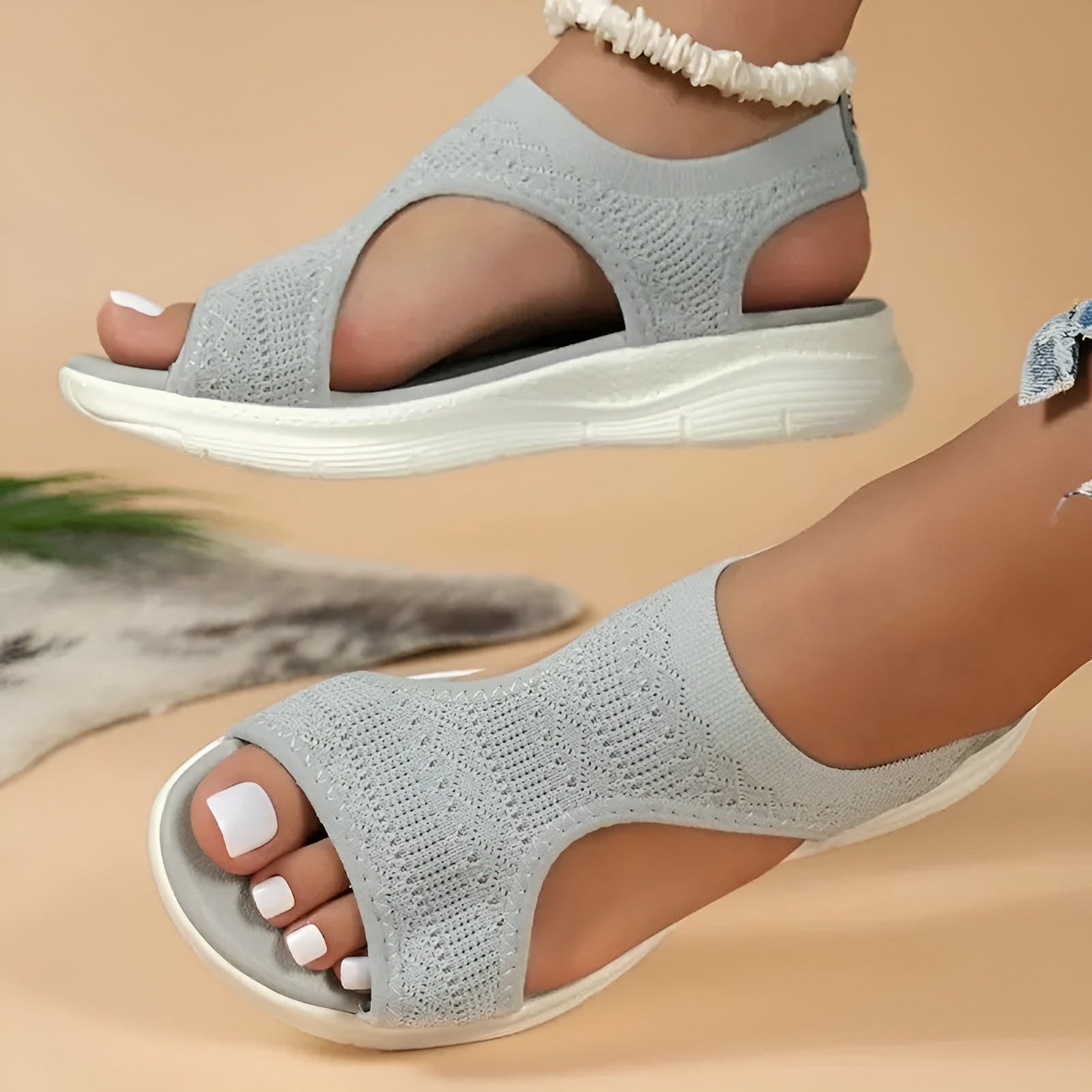 Knit Open-Toe Platform Sandals – Slip-On Slingback Casual Summer