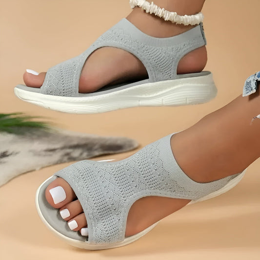 Knit Open-Toe Platform Sandals – Slip-On Slingback Casual Summer