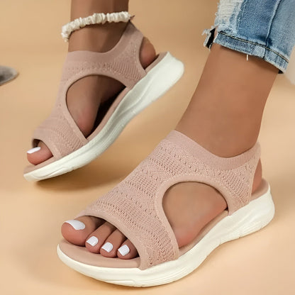 Knit Open-Toe Platform Sandals – Slip-On Slingback Casual Summer