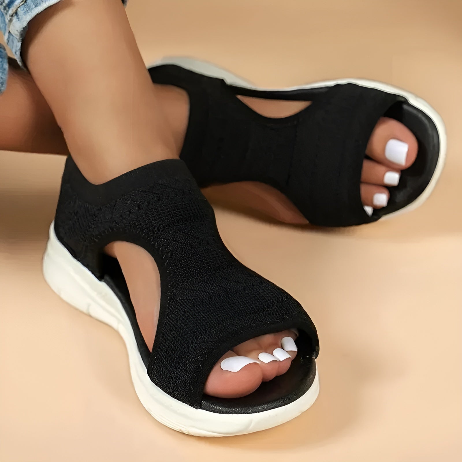 Knit Open-Toe Platform Sandals – Slip-On Slingback Casual Summer