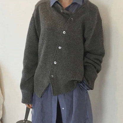 Oversized Button-Front Knit Cardigan – Long Sleeve Ribbed Layering Sweater